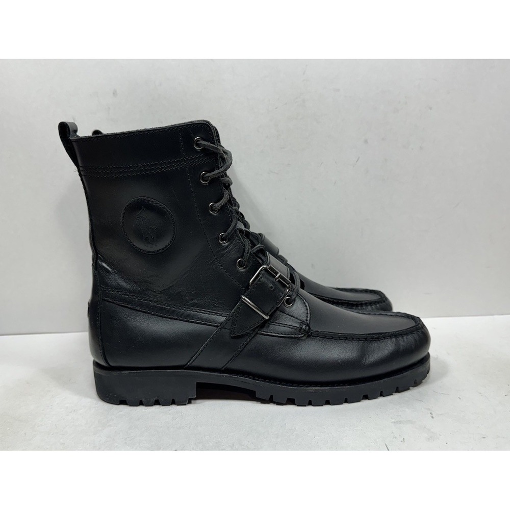 Polo Ralph Lauren Ranger Leather Combat Boots Black Lace Up Buckle Mens Sz 11